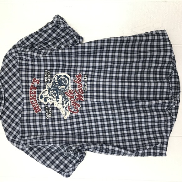 Disney Park Shirt Mens Extra Large Blue Western Mickey Mouse Mechanic Motorcycle - Picture 3 of 8